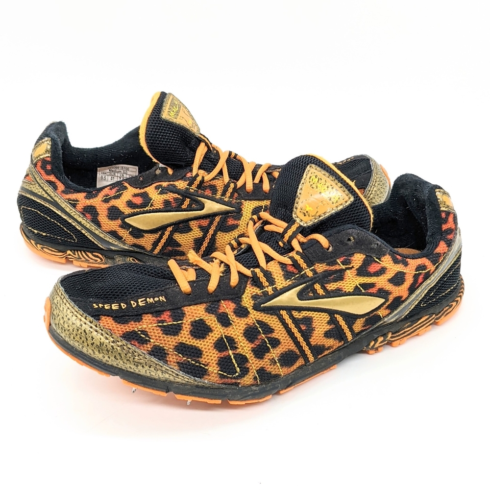 Brooks Mach 13 Running Shoes Spikes Speed Demon Leopard Print Women's Size 9.5